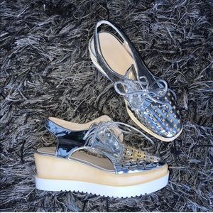 Silver platform oxfords